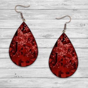 Red Glitter Star Teardrop Earrings