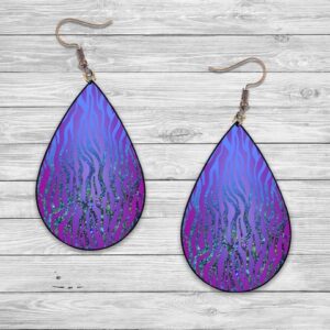 Purple Glitter Zebra Print Teardrop Earrings