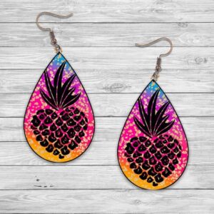 Colorful Rainbow Pineapple Heart Teardrop Earrings