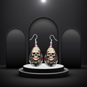 Steampunk Skull Teardrop Earrings