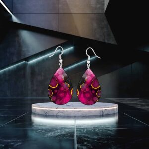 Pink Alcohol Ink Teardrop Earrings