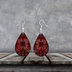 Red & Black Mandala Teardrop Earrings
