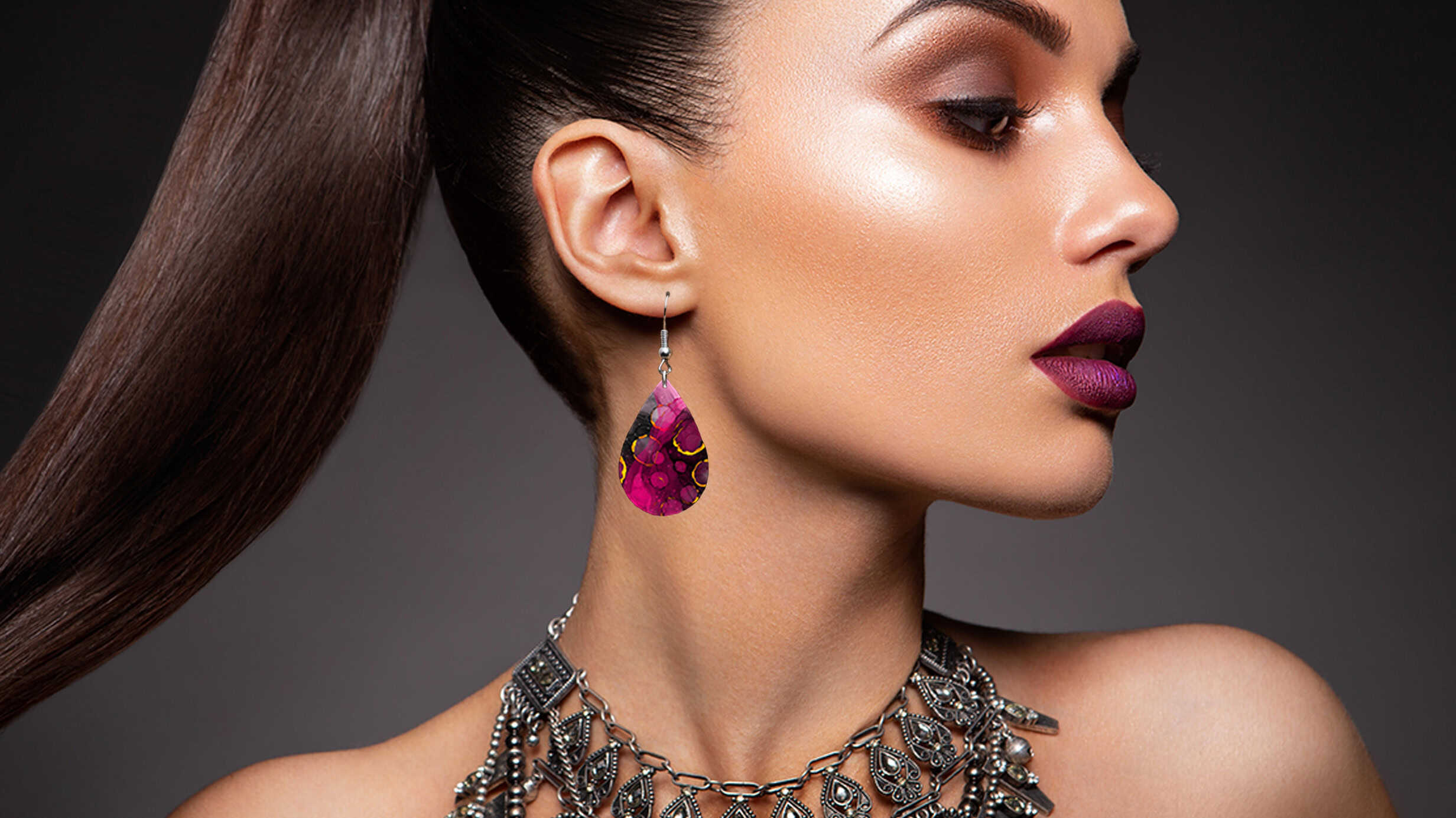 Pink Alcohol Ink Teardrop Earrings - Image 4