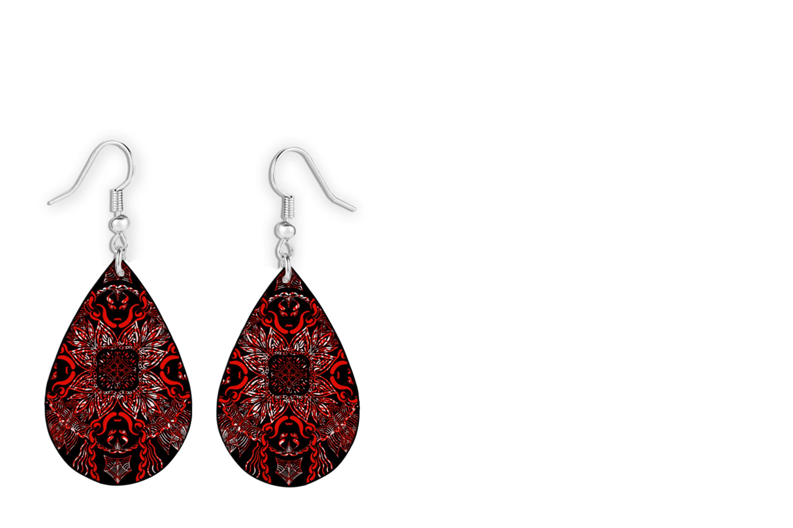 Red & Black Mandala Teardrop Earrings - Image 5